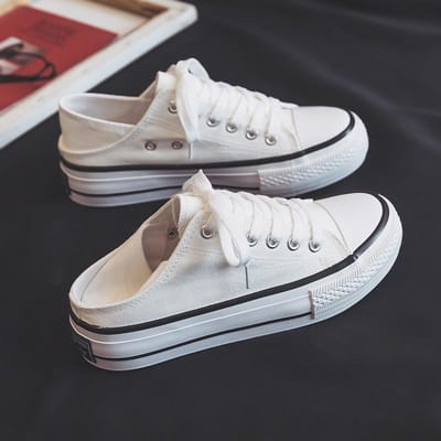 Lente Dikke zool Verhogende Canvas Schoenen Stap op Halfhoge Slippers Veelzijdige Casual Luie Schoenen Tide 39 gray