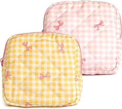 Schattige vlinderdas make-up tassen in roze en geel, draagbare cosmetische organizer voor vrouwen en tienermeisjes, perfect voor reizen en schoolgebruik