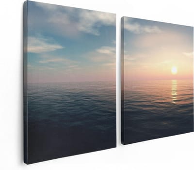 Artaza Canvas Schilderij Tweeluik Zee Water Tijdens Zonsondergang - 120x80 cm - Wanddecoratie Woonkamer - Schilderijen - Muurdecoratie