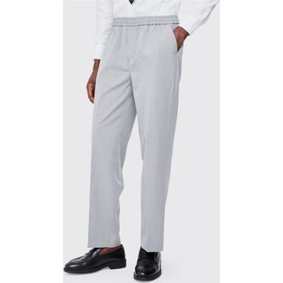 Elastic Waist Straight Fit Tailored Trousers | Grey | Size 38