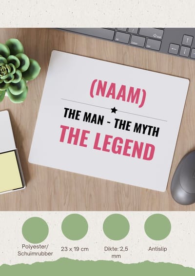 Akyol - the man the myth the legend met je eigen naam Muismat - Legendary - iemand die een legend is - de man - myth - mythe - legendarisch - verjaardagscadeau - verjaardag - cadeau - kado - geschenk - gift - 23 bij 19 cm