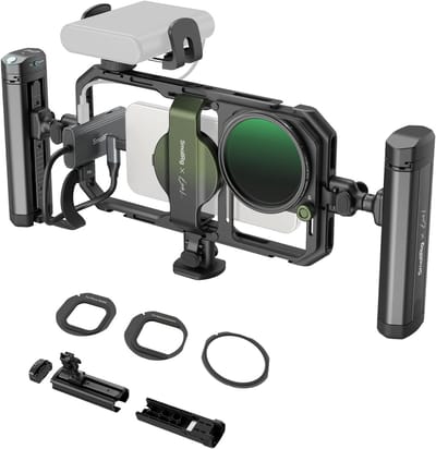 All-in-one Mobiele Videokit voor Smartphones met Snelle Bevestiging, 67mm VND Filter en Draadloze Handgrepen voor Professioneel Filmen