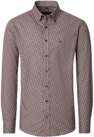 CASA MODA Sport casual fit overhemd - twill - oranje met blauw en wit dessin - Strijkvriendelijk - Boordmaat: 39 - 40