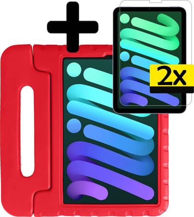 Hoes - Geschikt voor Apple iPad Mini 6 (2021) - 8.3 inch - 6e Generatie - Met 2x Screenprotector - Kinderhoes Shockproof Bumper - Kidsproof Case - Tablet Hoesje - Kinder Cover - Rood