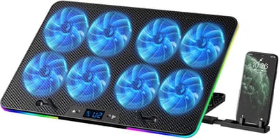 Laptop Koelpad met 8 Ventilatoren en Snelheidsregeling – Gaming Laptop Cooler Stand – USB Voeding Zwart