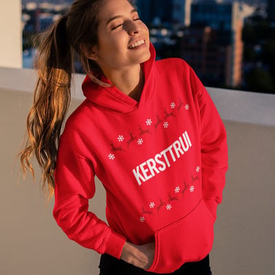 Foute Kerst Hoodie Rendieren - Met tekst: Kersttrui - Kleur Rood - Maat XS - UNISEKS FIT - Kerstkleding voor Dames & Heren