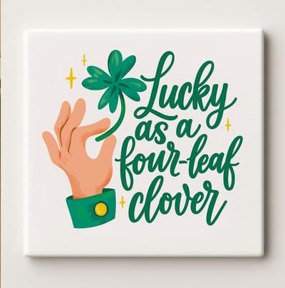 Lucky as a Four-Leaf Clover Tegel – 15x15 cm St. Patrick’s Day Keramische Wandtegel – Geluksdecoratie Cadeau voor Vreugde & Geluk