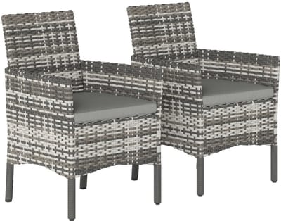 Bistroset - Tuinmeubel 2-delig - Tuinset - Balkonset voor 2 Personen - Tuinmeubelset met 2 Fauteuils + Afneembare Kussens - Zitgroep - Meubel - Loungeset - Meubelsets - voor Tuin, Balkon, Terras - Grijs