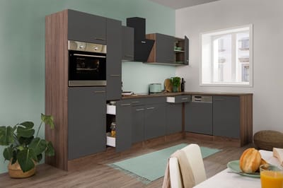 Hoekkeuken 310  cm - complete keuken met apparatuur Oliver  - Donker eiken/Grijs   - keramische kookplaat - vaatwasser - afzuigkap - oven    - spoelbak