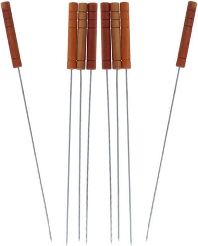 Gerimport Barbecue spiezen - BBQ vleespennen - 12x stuks - houten handvat - metaal - 32 cm