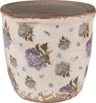 Keramiek Bloempot voor Binnen – Blauw Bloemen – Rustieke Pot – Ø 11 cm – Bloemenmotief