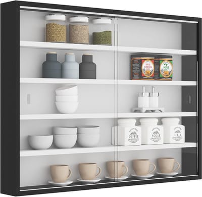 Quvo® Vitrinekast met Glas - Vitrinekast Hangend - Vitrinekast - Zwart en Wit - 10cm x 80cm x 60cm