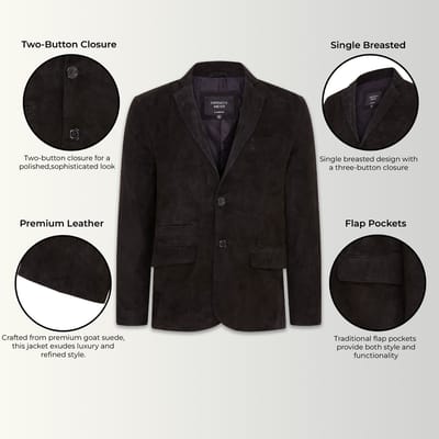 Heren Zwart Slim Geiten Suède Italiaanse Blazer Jas-Somero