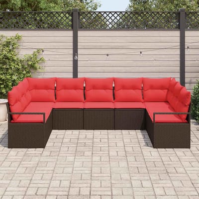 vidaXL - Tuinbank - Set - 7 - st - Bruin - en - Rood - poly - rattan