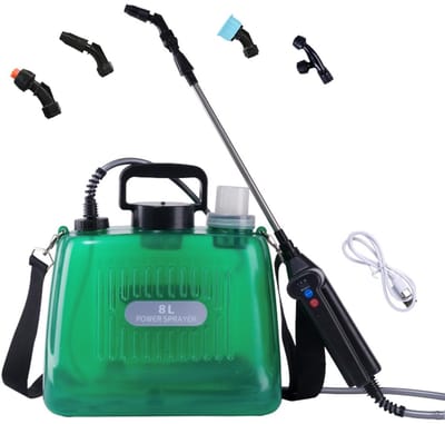 Dailygoods - Drukspuit, 8 liter, accu voor in de tuin, 7,4 V, led-display met 4 verstelbare sproeiers, 3 sproeisnelheden en telescoopstang, tuinspuit, verfspuit