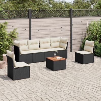 vidaXL - 7-delige - Loungeset - met - kussens - poly - rattan - zwart