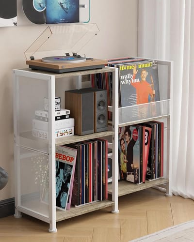SNJY® Platenspeler Meubel - Platenspeler Kast - LP Houder - Platenhouder - 29,5D x 81,5B x 76,5H cm - Wit