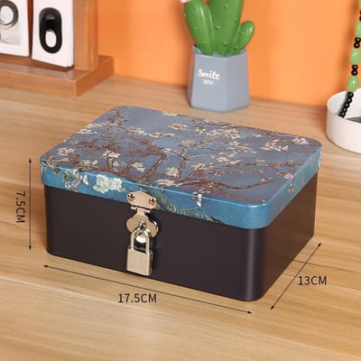 IJzeren Doos met Slot en Sleutel Desktop Opbergdoos Retro Blik Cosmetica ID Opberg Huishoudelijk Sieraden Opberg Lege Doos