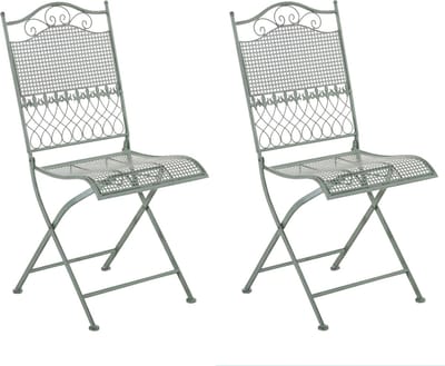 CLP Kiran Set van 2 tuinstoelen - Opvouwbaar - Metalen stoel - Art nouveau - antiek/groen