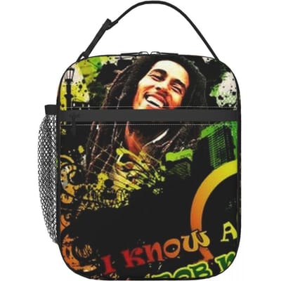 Grappige Bob Marley Geïsoleerde Lunchtas voor Vrouwen Kinderen Draagbare Voedseldozen Thermische Lunchbox Tote One Size black