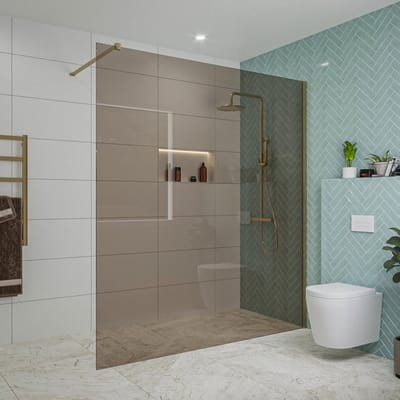 FugaFlow Eccelente Vetro inloopdouche badkamer - 180x200cm - rookglas - wandarm - geborsteld messing