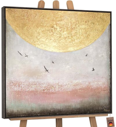 Canvas schilderij vierkant handgeschilderd zonne-energie II zon abstract – YS-Art Gallery – Energieke wanddecoratie voor woonkamer – Modern schilderij voor kantoor en hal