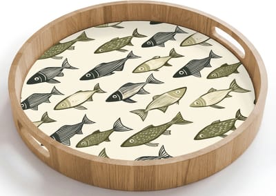 Dienblad rond 40x40 cm - Schootdienblad hout - Vissen - Klassiek - Groen - Borrelplank rechthoek - Plateau houten dienbladen