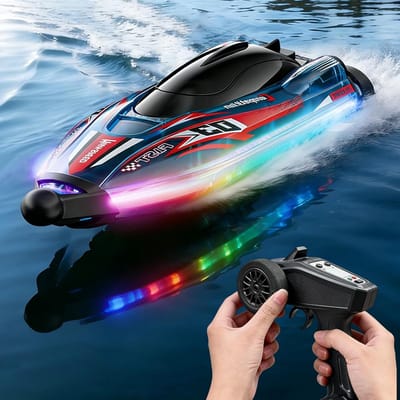 Afstandsbediening Speedboot met Borstelloze Motor, 2.4 GHz, LED Verlichting, Waterdicht en Veilig, 360° Rotatie, Perfect Speelgoed voor Jongens en Watersportliefhebbers