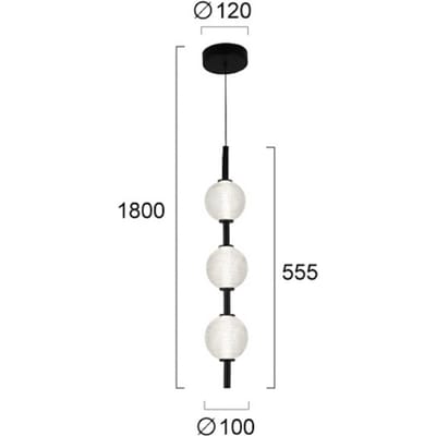 Viokef LED hanglamp Abeona, Ø 10 cm, zwart, metaal/glas, 3-lamps.