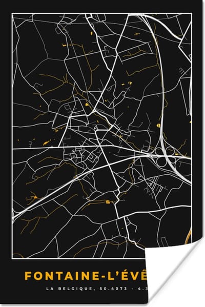 Poster Fontaine-L'Évêque - Plattegrond - Goud - Kaart - Stadskaart - 120x180 cm XXL