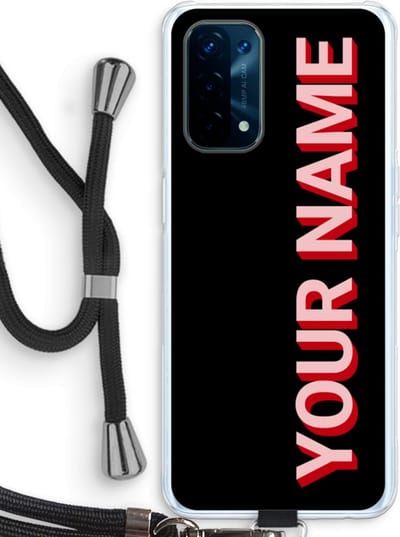 Gepersonaliseerd - Case Company® - Hoesje met koord geschikt voor Oppo A74 5G hoesje met Koord - Namecase - Telefoonhoesje met Zwart Koord - Bescherming aan alle Kanten en Over de Schermrand