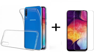 Ntech Hoesje Geschikt Voor Samsung Galaxy A50 TPU Back hoesje - Transparant + Glazen Screenprotector