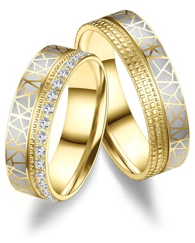Jonline SET Trouwringen Gold Plated 14 karaat Goud Rondom Zirkonia|Vriendschapsringen|Relatie ringen