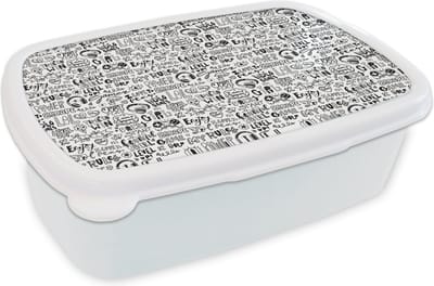 Broodtrommel Wit - Lunchbox - Brooddoos - Doodle - Zwart Wit - Patroon - 18x12x6 cm - Volwassenen