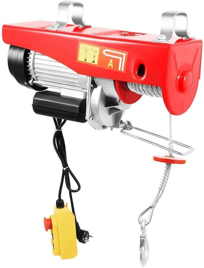 Elektrische takel - Kabel takel Hefapparaat - Zware lasten verplaatsen - Enkel of dubbel touw - 1000 kg - Rood zilver