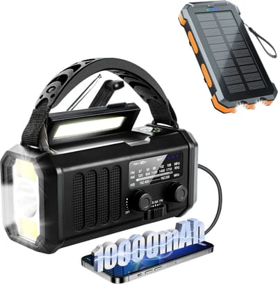 DreamGoods 10.000mAh Noodradio - Solar Opwindbaar - Solar Powerbank 10.000mAh - Denk Vooruit - Draagbare en Opwindbare Radio - Nood Radio - Noodradio dab Solar Opwindbaar