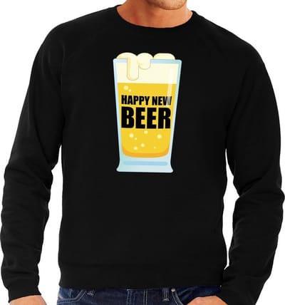 Fout oud en nieuw sweater / trui Happy New Beer zwart voor heren - Nieuwjaarsborrel kleding S