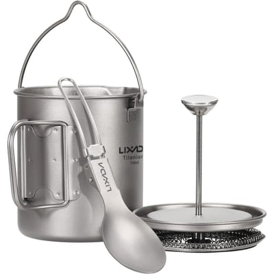 Lixada – tasse à café en titane de 750ml, cafetière à pression française, marmite de cuisine de Camping en plein air avec 750ml argenté