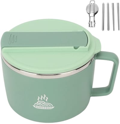 Dailygoody - Instant noedelschaal - Lekvrije noedelschaal - Warmte-isolerend en veilig - Groen - Eetstokjes en spork inbegrepen - Ideaal voor ramenlie...