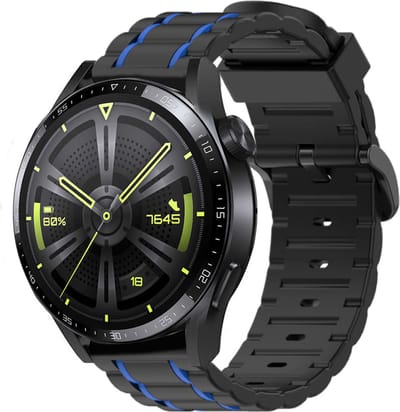 Strap-it Sport siliconen gesp bandje - geschikt voor Huawei Watch GT 1 / GT 2 / GT 3 / GT 3 Pro / GT 4 46mm / GT 2 Pro / GT Runner / Watch 3 (Pro) / Watch 4 (Pro) / Watch Ultimate - zwart/blauw