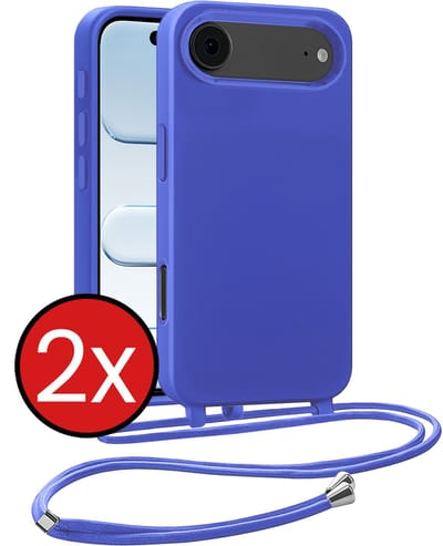 Hoesje Geschikt voor iPhone Air Hoesje Siliconen Case Met Koord - Hoes Geschikt voor iPhone Air Hoesje Backcover Met Telefoonkoord - Felblauw - 2 PACK