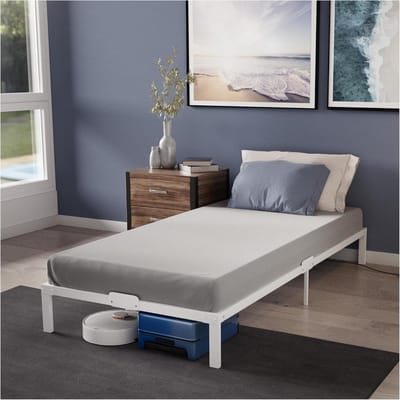 Metalen Bedframe - Eenpersoonsbed Frame - Slaapkamer Inrichten - Veel Opbergruimte - 90 x 190 cm - Wit