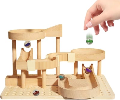 Houten Knikkerbaan - Educatief Spel - Motoriek Trainen - Oneindige Configuratie - 25 x 17 cm - Natuurlijk Hout