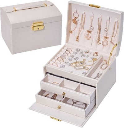Sieradendoos met lades - Opbergdoos sieraden - Sieraden organiseren - Verwijderbare verdelers - 17 x 14 x 13 cm - A
