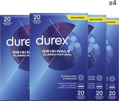 Durex - Condooms - Classic Natural - 4 x 20 stuks - Voordeelverpakking