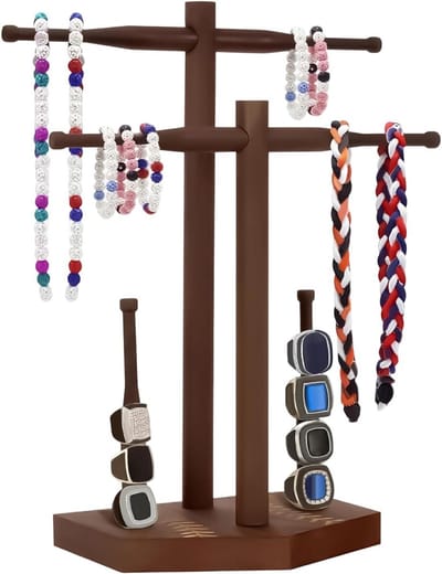 Houten ketting standaard - Sieraden houder - Sieraden organiseren - Flexibele hoogte - 32 cm hoog - Houtkleur