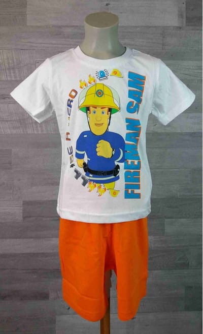 Brandweerman Sam Shortama - Maat 128 - Jongenspyjama - 100% katoen - wit met oranje