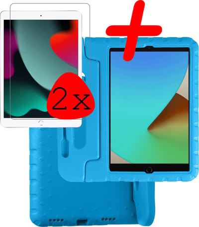 Hoesje Geschikt voor Apple iPad 7 (2019) - 10.2 inch - 7e Generatie - Met 2x Screenprotector - Kinderhoes Shockproof Bumper - Kidsproof Case - Tablet Hoes - Kinder Hoes Cover - Blauw