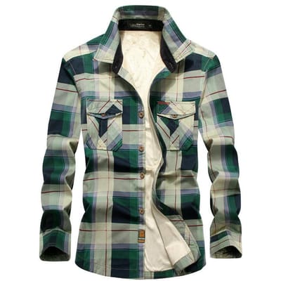 Heren geruit overhemd met lange mouwen voor herfst en winter, verdikt fleece warm overhemd XXL