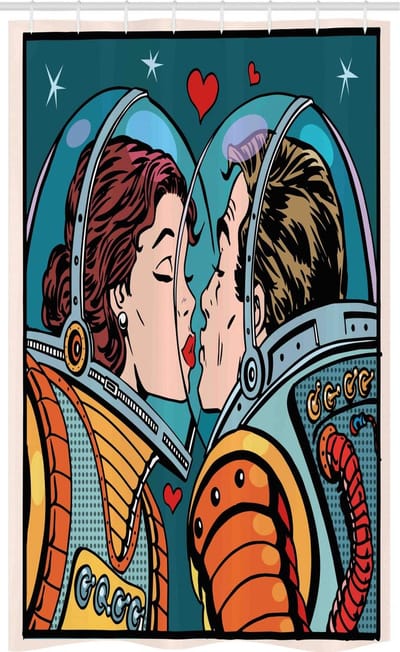 ABAKUHAUS Liefde Douchegordijn – 120x180 cm – Teal-Oranje